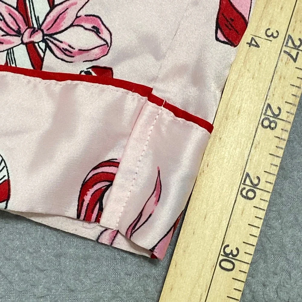 Victoria's Secret Pink Candy Cane Bow Satin Pajama Set L Holiday Sleepwear
